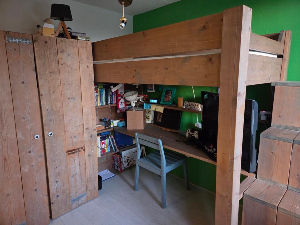 Steigerhouten Hoogslaper met Bureau, Kast en Boekenkast, Ophalen