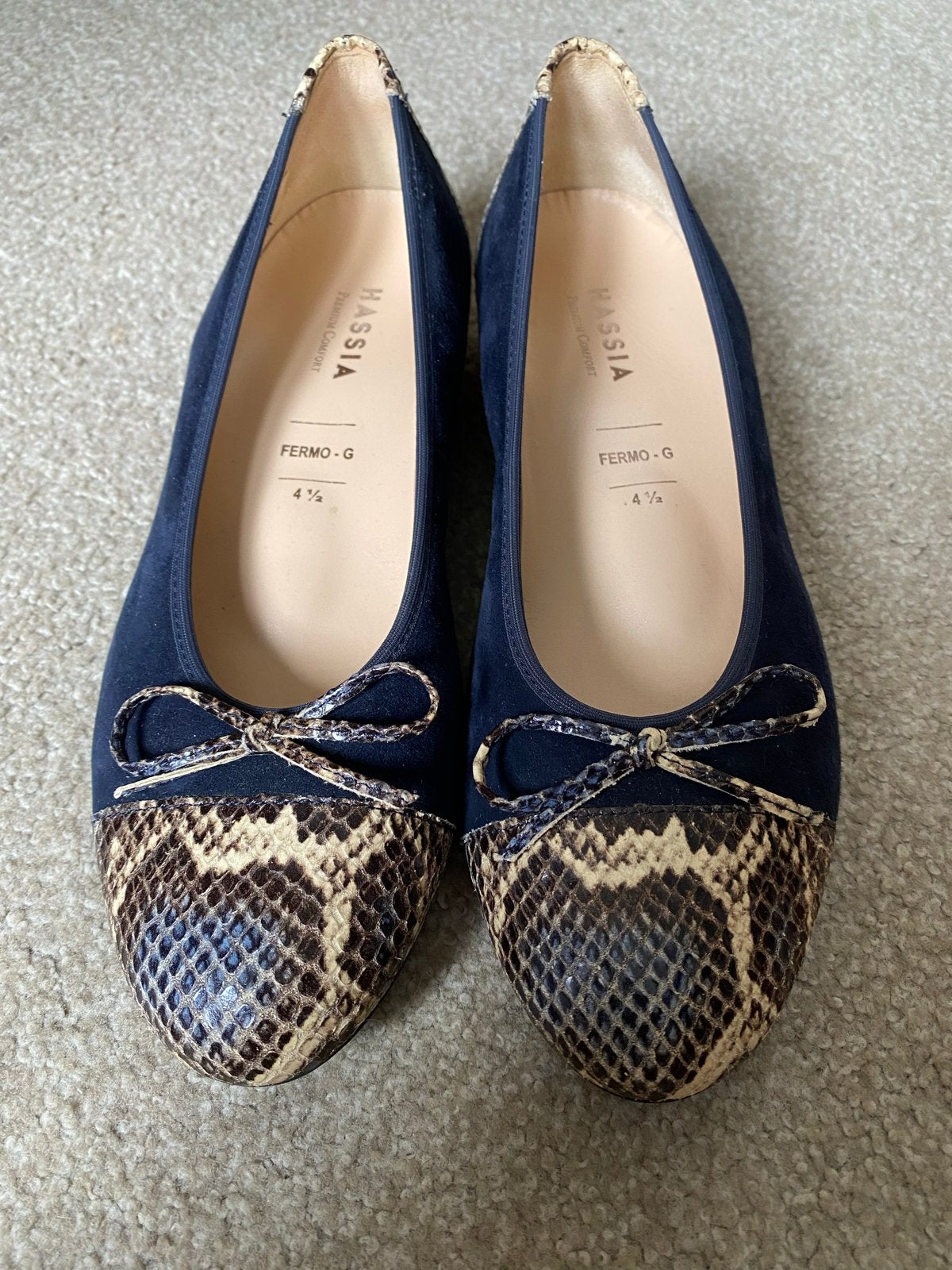 Hassia Ballerina's - Blauw met Slangenprint Details mt. 37,5, Kleding | Dames, Schoenen, Blauw, Zo goed als nieuw, Ballerina's