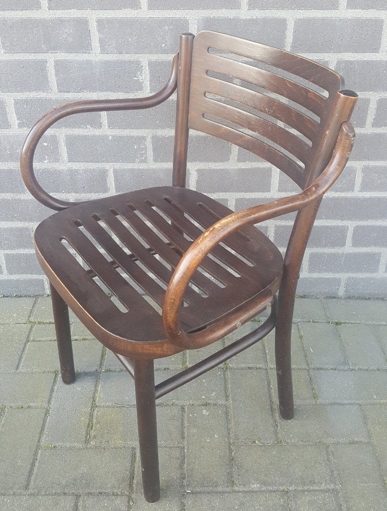 Stoel hout armleuning 1 eetkamerstoel bruin, Ophalen, Bruin, Zo goed als nieuw, Eén