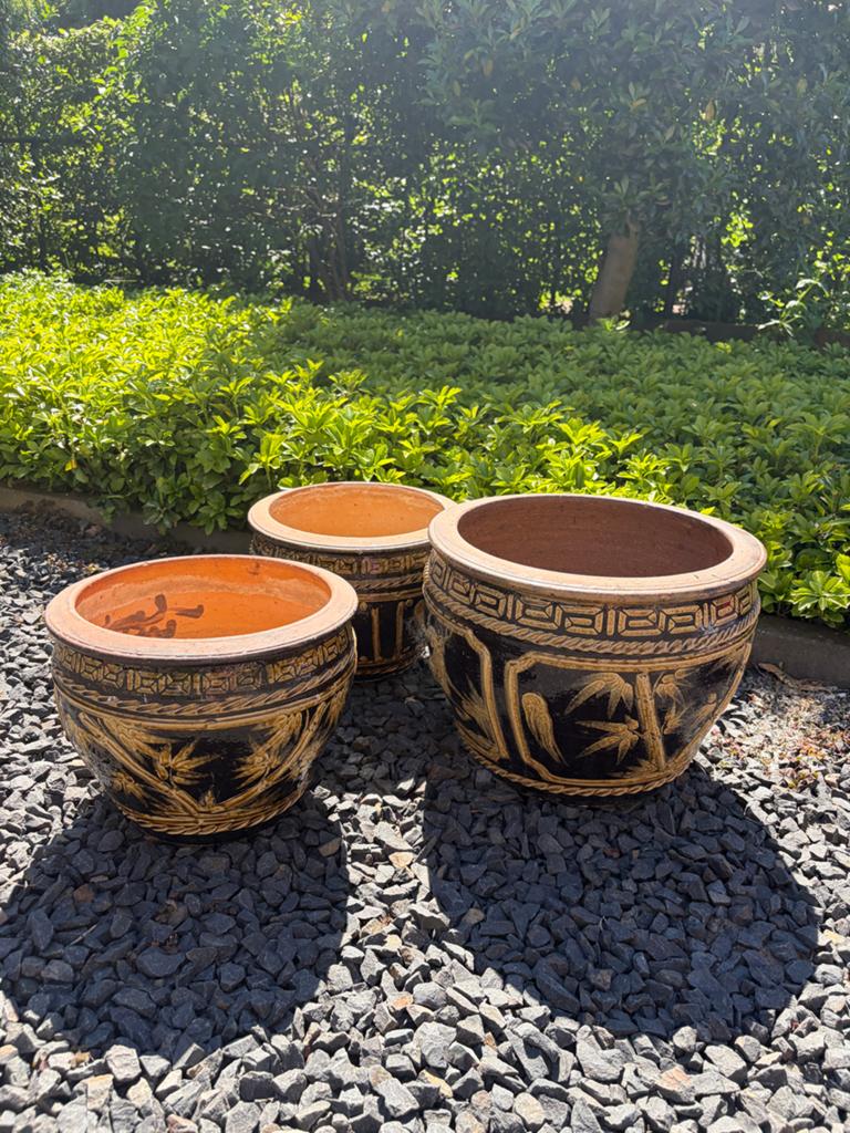 Set 3 Terracotta Bloempotten - Oosterse Decoratie - Bloempot, Tuin en Terras, Bloempotten, Gebruikt, 40 cm of meer, Rond, Binnen