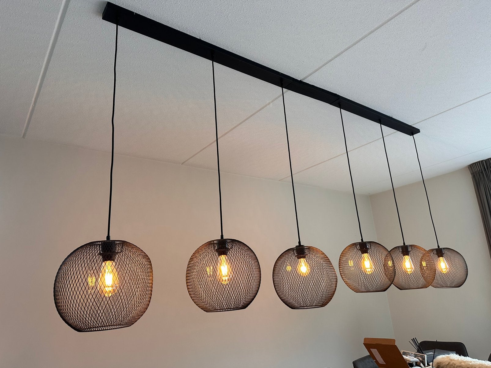 Luxe hanglamp / eettafellamp – 6 lichtpunten – Zwart, Huis en Inrichting, Ophalen of Verzenden, Zo goed als nieuw