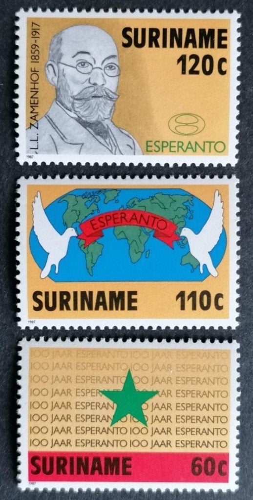 Suriname 1987 - Esperanto 100 jaar - ZB 528-530, Postzegels en Munten, Ophalen of Verzenden, Postfris