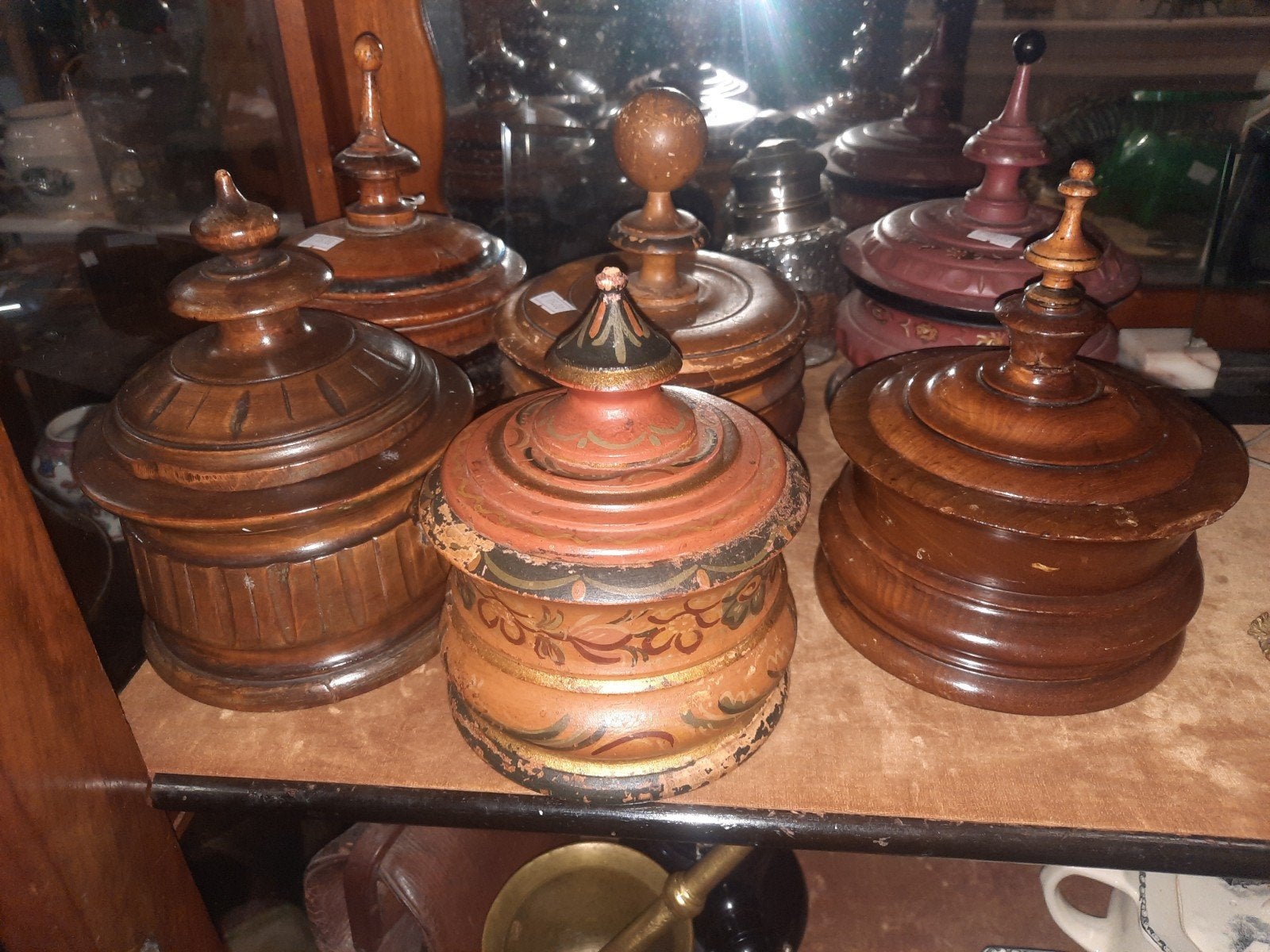 Set van 6 Antieke Houten tabakspotten, Antiek en Kunst, Ophalen of Verzenden