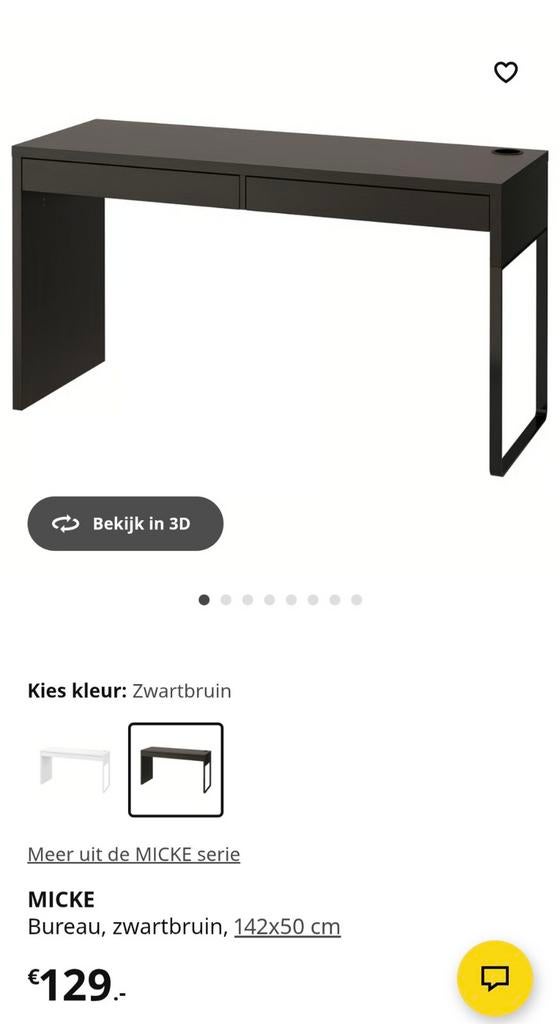 MICKE Bureau - Zwartbruin, 142x50 cm, Ophalen of Verzenden, Zo goed als nieuw