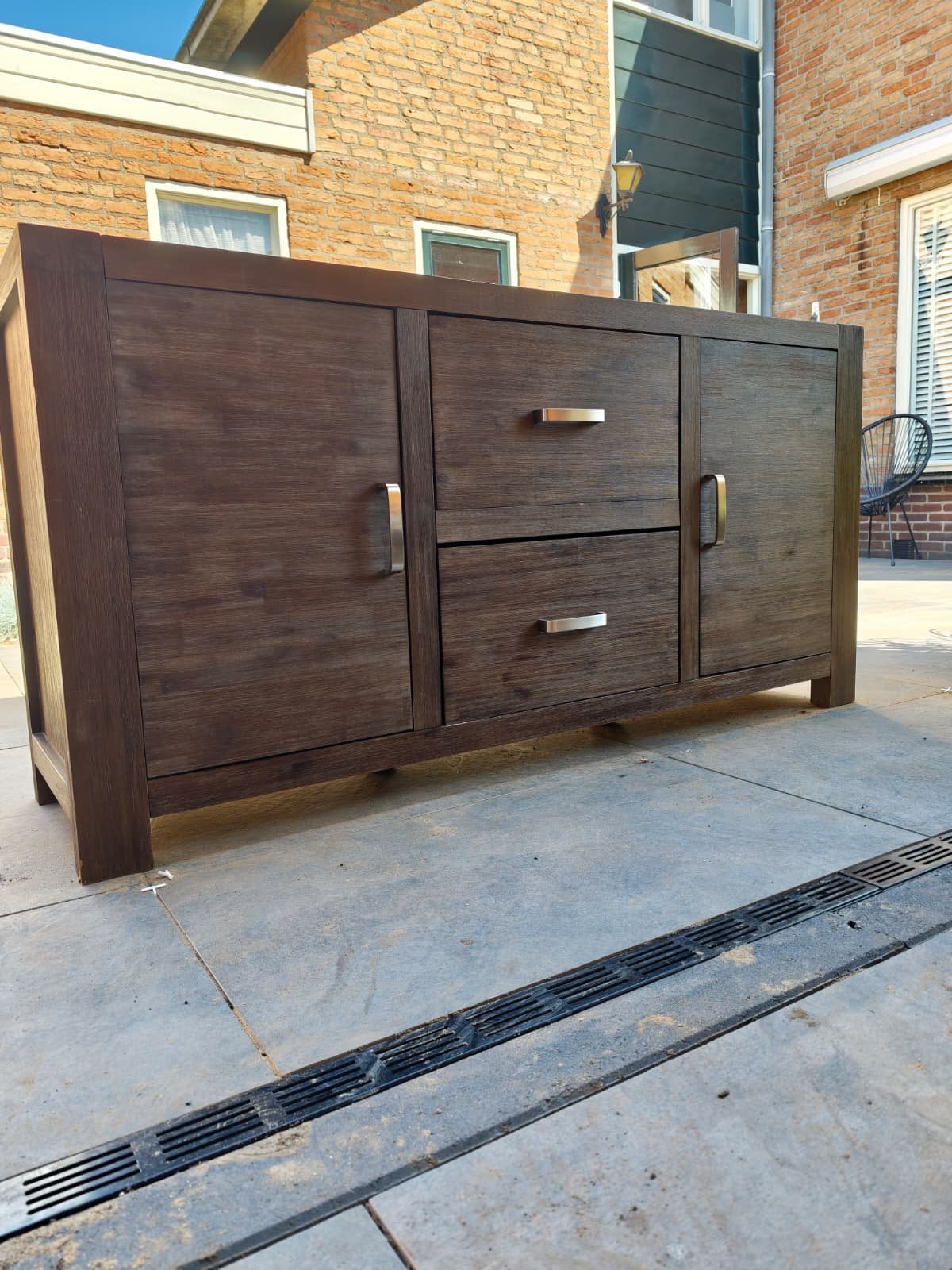 Dressoir walnoot grijs/bruin - 160cm, Ophalen, 150 tot 200 cm, Zo goed als nieuw, Landelijk industrieel
