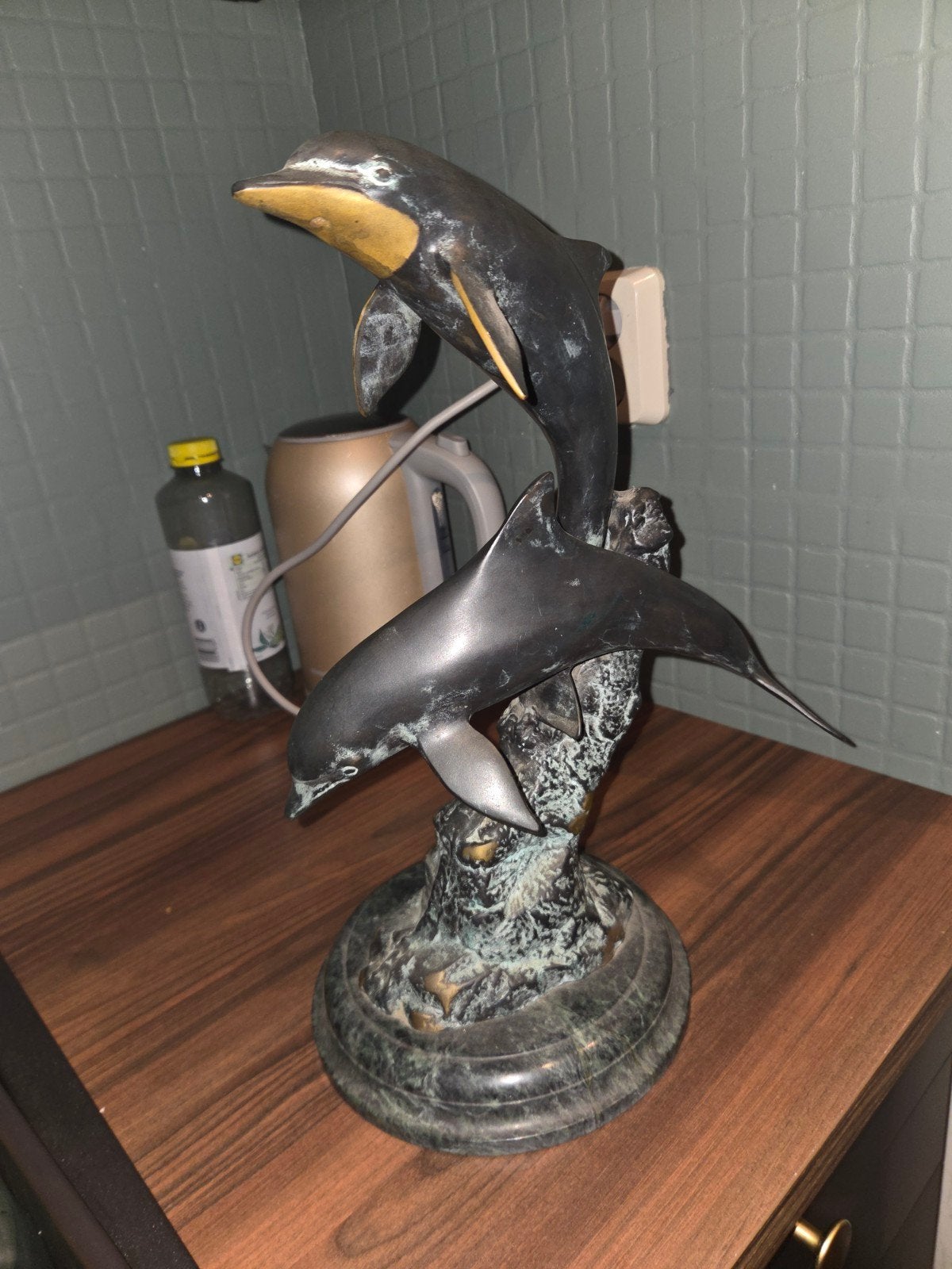 Bronzen dolfijnen beeld - 40 cm hoog, Antiek en Kunst, Ophalen
