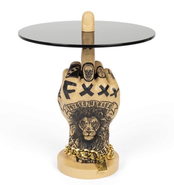 Bold Monkey Fother Mucker bijzettafel leeuw, 45 tot 60 cm, Overige materialen, Minder dan 55 cm, Rond