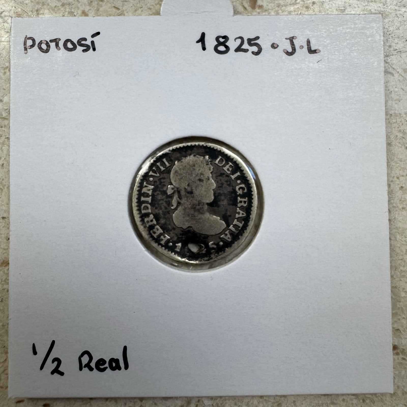 Zilveren 1/2 Real munt Potosí 1825 J.L., Ophalen of Verzenden, Overige landen, Losse munt, Zilver