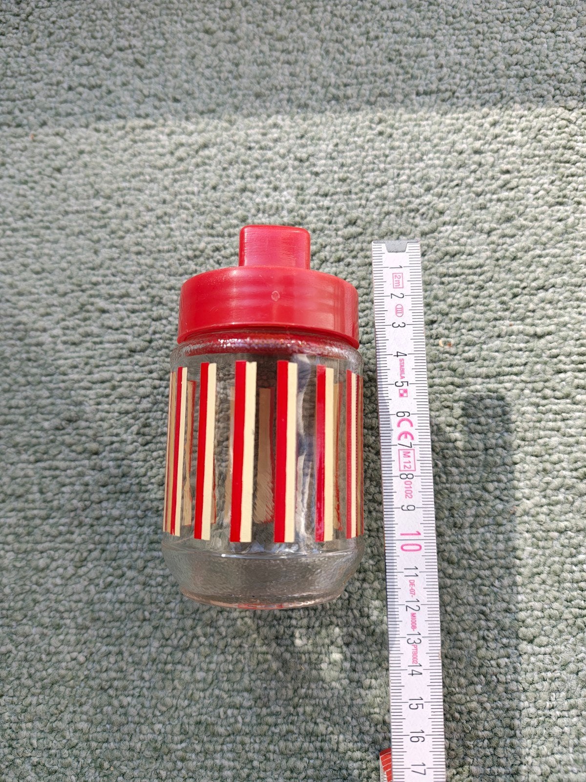 Vintage Glazen Strooier met Rood-Gele Strepen, Ophalen of Verzenden