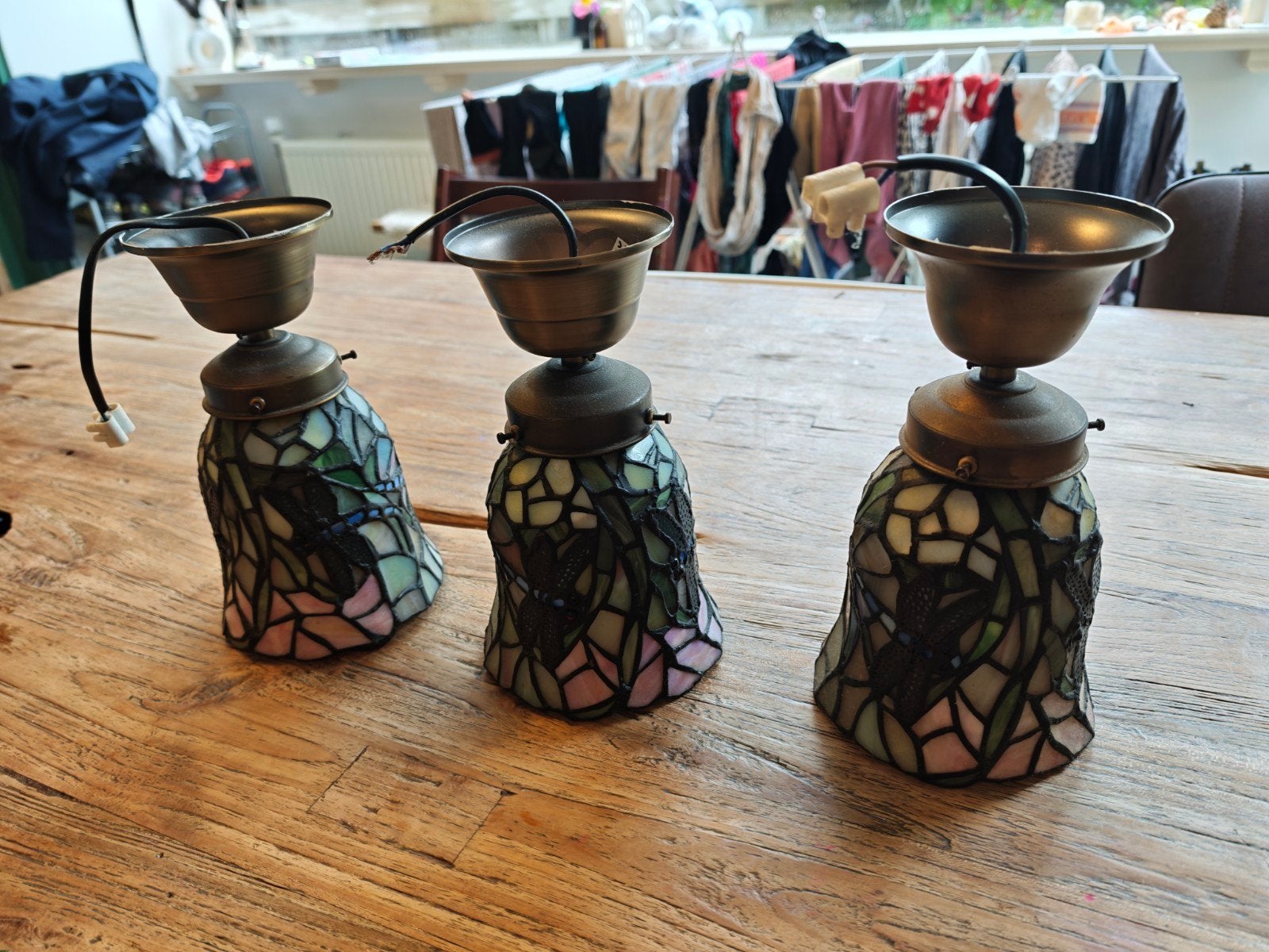 Set van 3 Tiffany-stijl plafondlampen met libellenmotief, Ophalen