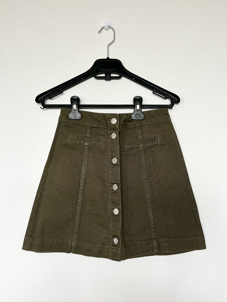 Khaki Green Denim A-Line Mini Skirt, H&M, Ophalen of Verzenden, Zo goed als nieuw, Maat 34 (XS) of kleiner