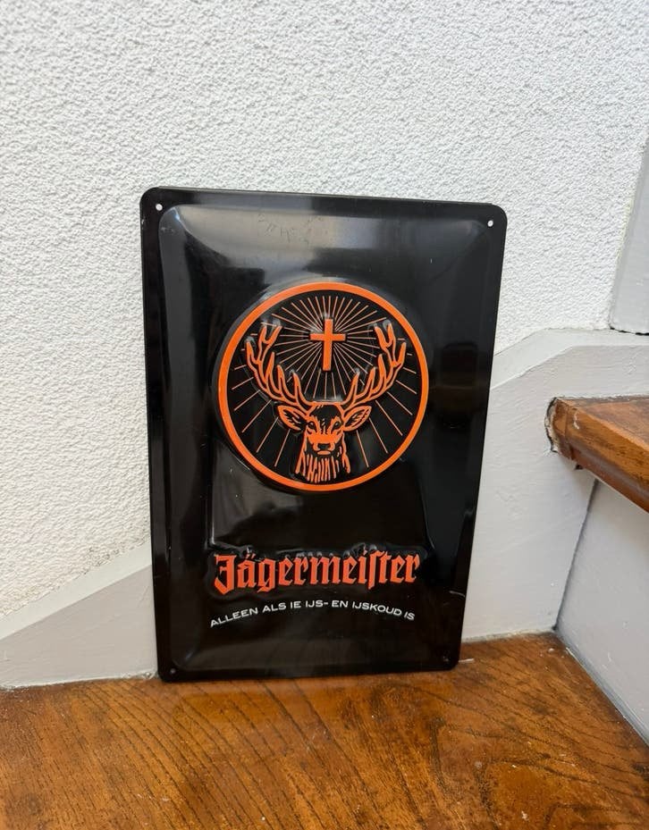 Jägermeister metalen wandbord, Ophalen of Verzenden, Gebruikt, Reclamebord