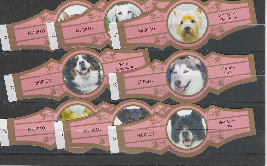 reeks  4558  honden    11-18      sigarenbanden, Ophalen of Verzenden, Zo goed als nieuw, Sigarenbandjes