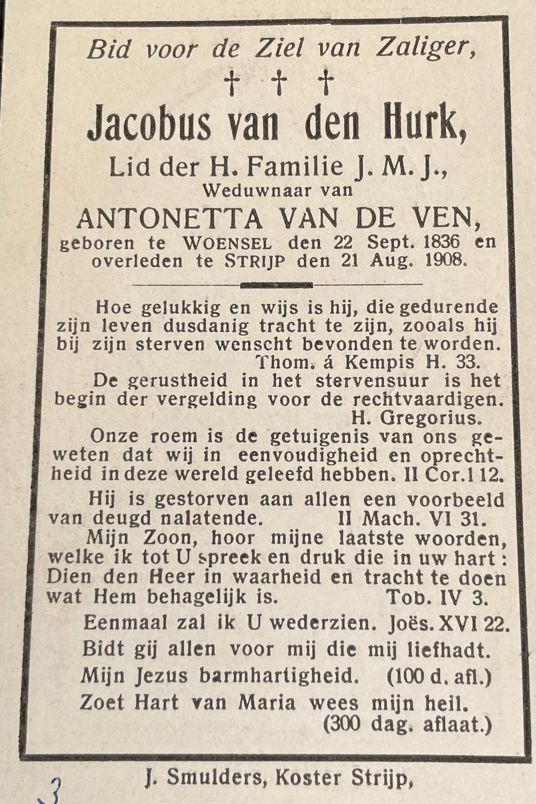 Jacobus van de Hurk 1836 Woensel (Einhoven), Ophalen of Verzenden