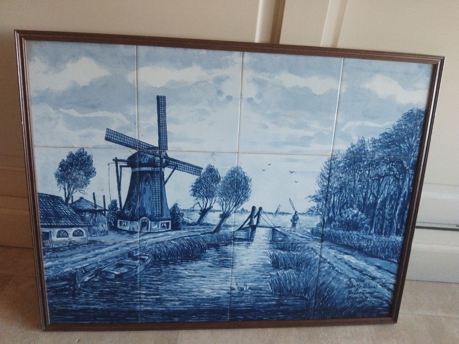 Delfts Blauw Tegeltableau - Hollandse Molen, Antiek en Kunst, Ophalen of Verzenden