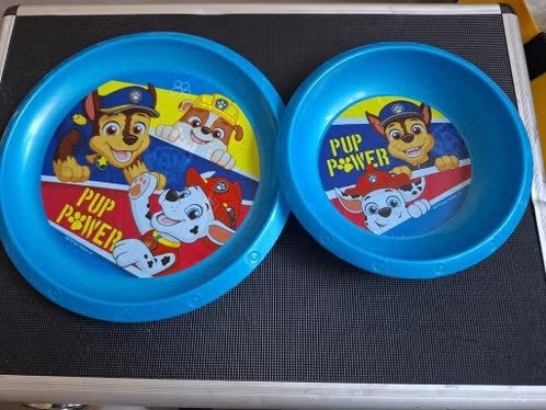 Bordje en schaaltje van pup power h, Kunststof, Onbekend, Stor, Ophalen of Verzenden