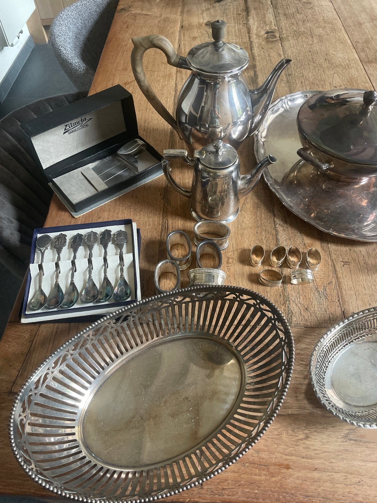 Grote collectie verzilverd servies en bestek, Ophalen, Zilver
