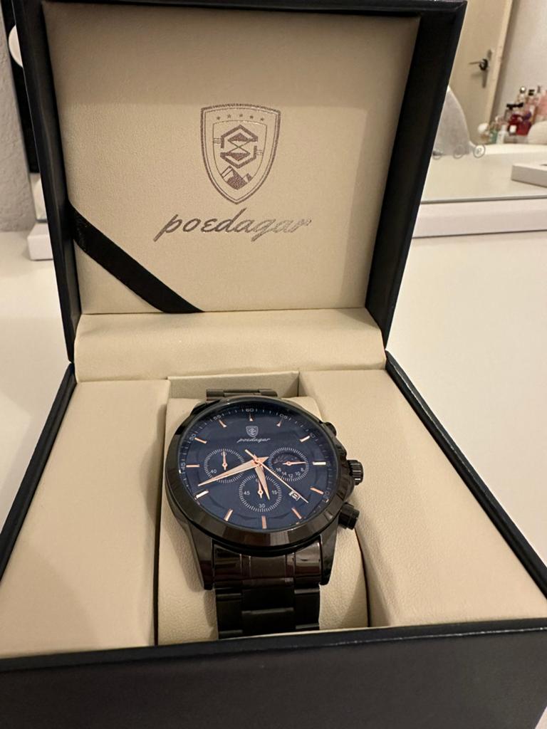 Poedagar heren horloge zwart/blauw, Sieraden, Tassen en Uiterlijk, Horloges | Heren, Staal, Staal, Polshorloge, Nieuw
