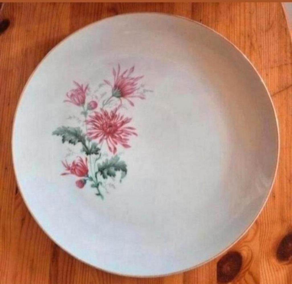 Schonwald Bavaria platte ronde schaal roze bloemen chrysant, Antiek en Kunst, Ophalen of Verzenden