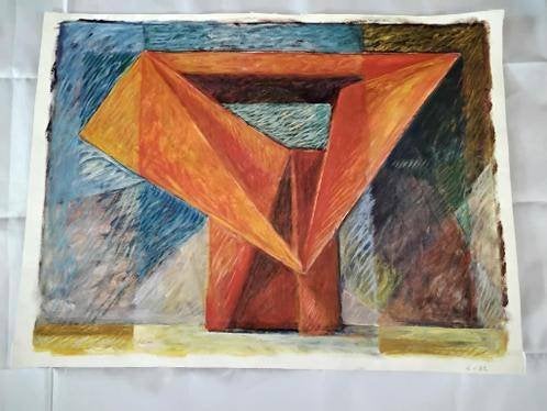 Origineel Schilderij Kubistisch Henk / Hennie Mom 1939-2018, Hobby en Vrije tijd, Ophalen, Acrylverf