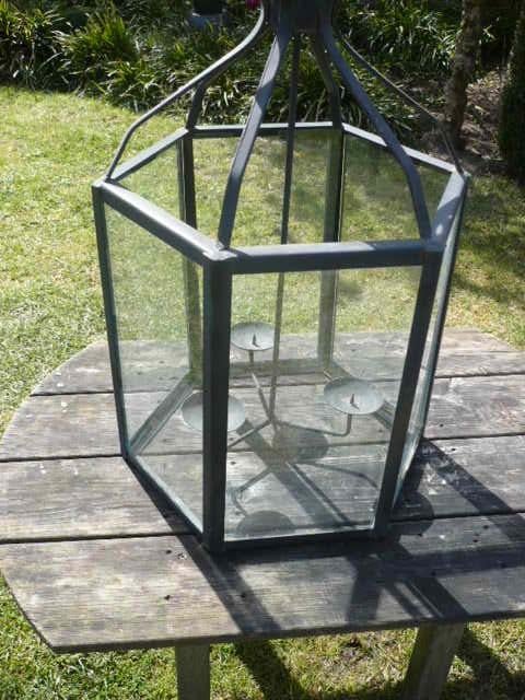 ijzeren kaarsen lantaarn, kandelaar, kaarsstandaard met glas, Tuin en Terras, Buitenverlichting, Ophalen, Zonne-energie, Gebruikt