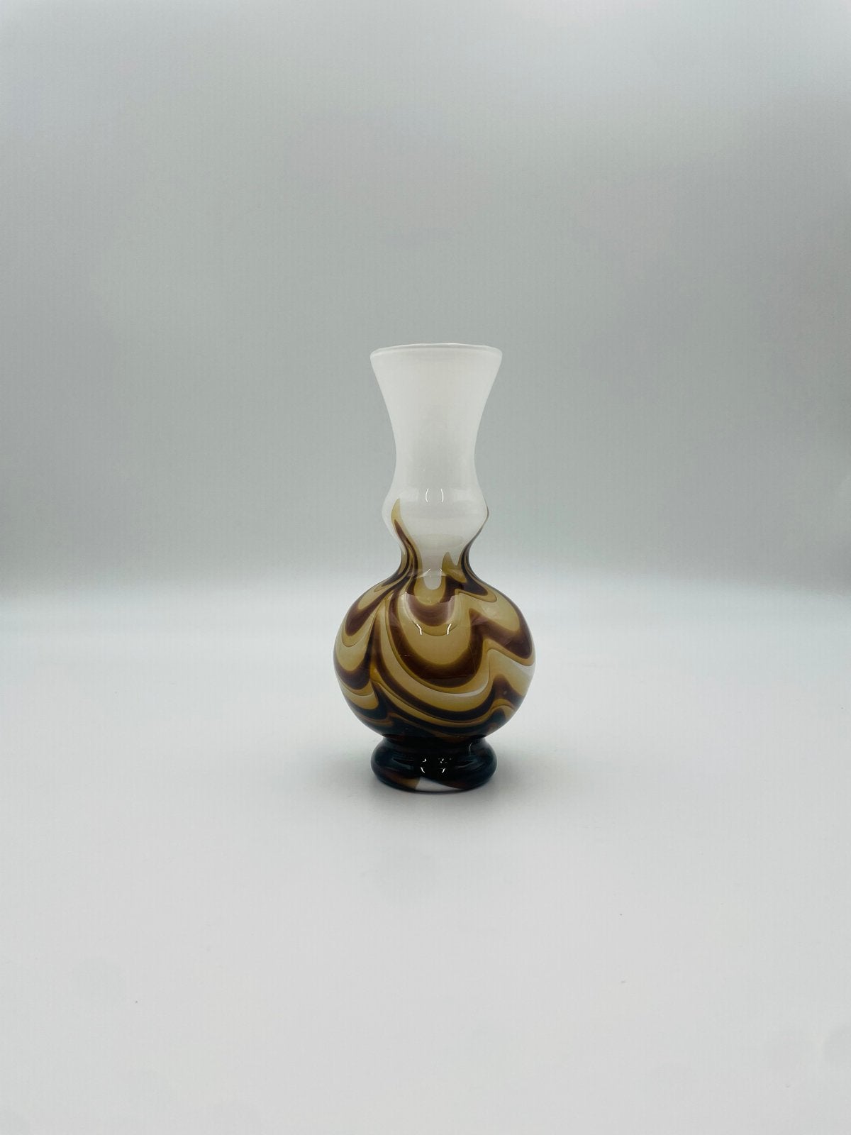 Opaline Murano Vaas - Bruin/Wit Swirl - 21 cm, Ophalen of Verzenden