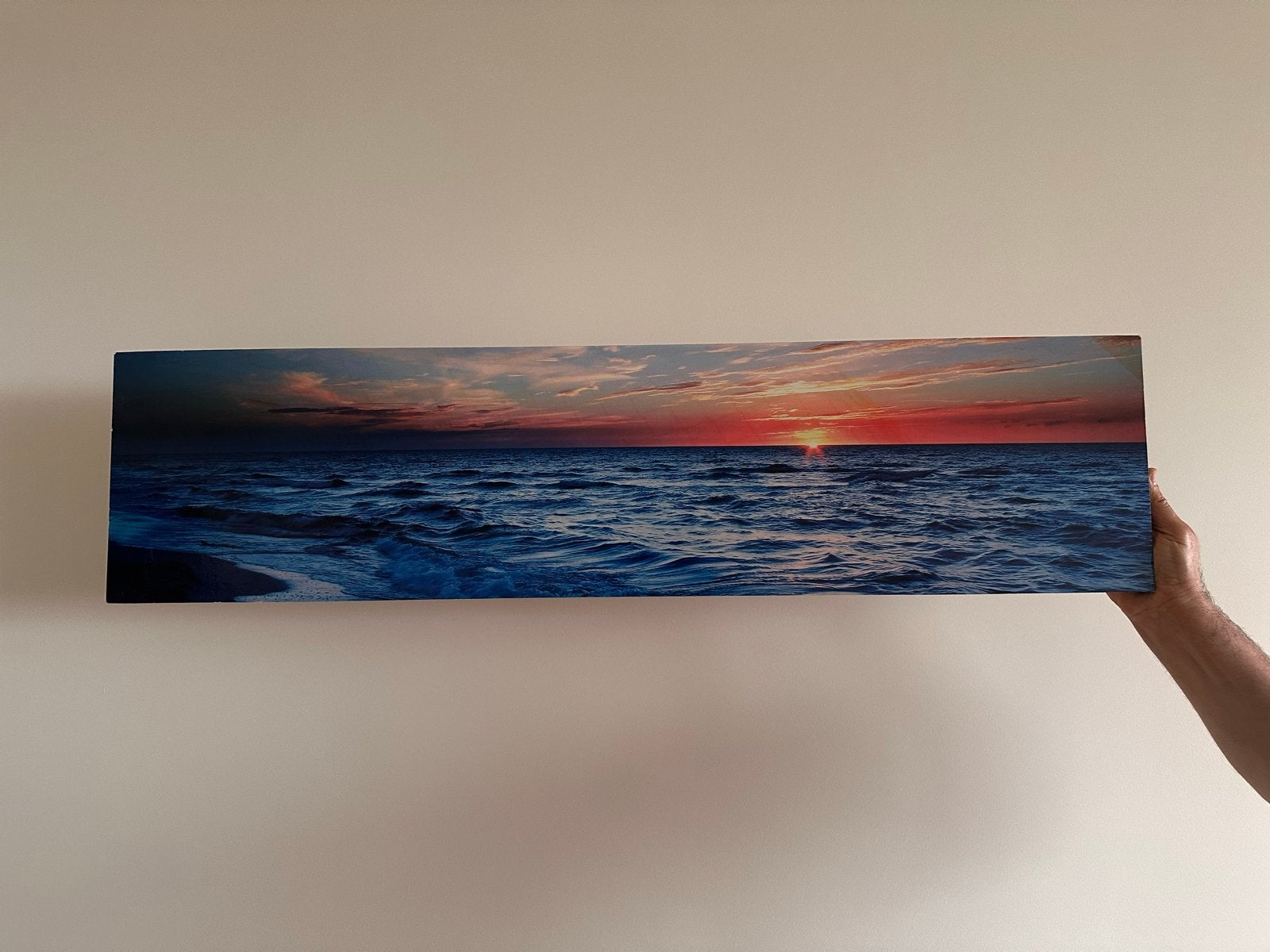 Fotolijst met zonsondergang aan zee, Huis en Inrichting, Woonaccessoires | Schilderijen, Tekeningen en Foto's, Ophalen, Gebruikt
