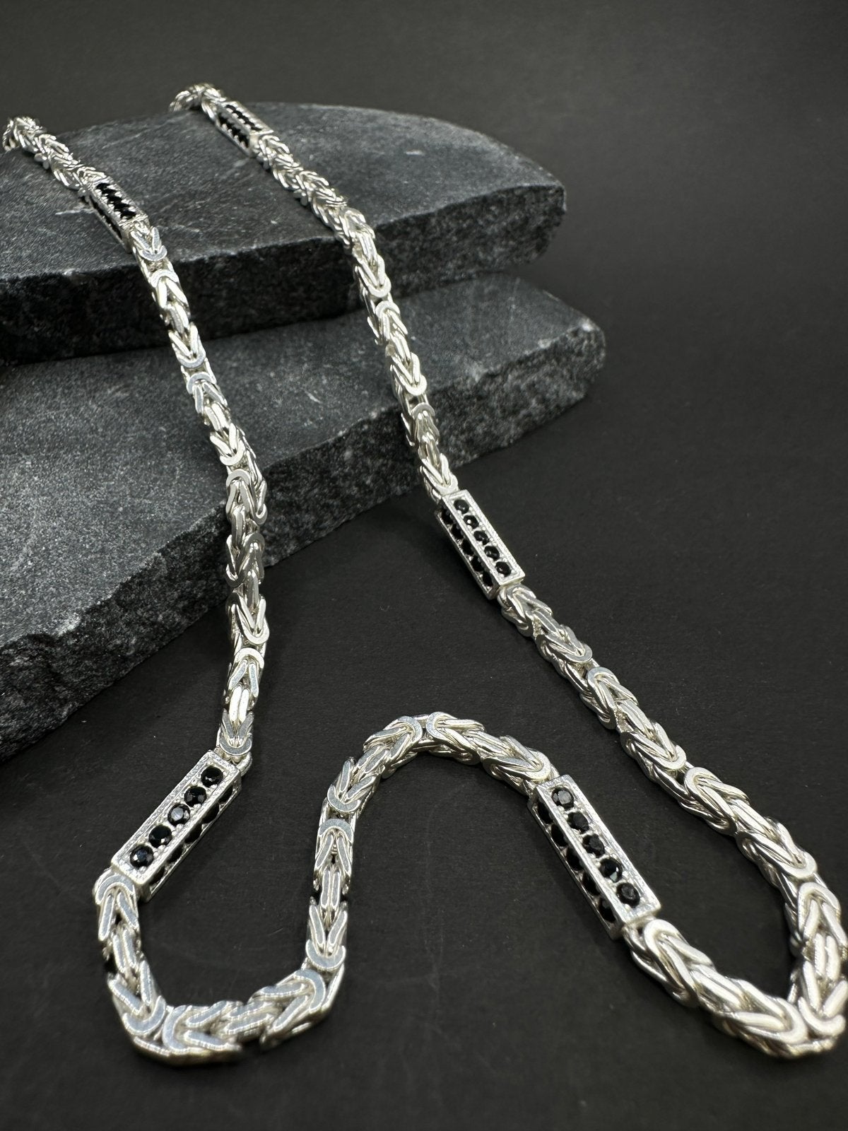 925 Zilveren Koningsketting met Onyx - 60cm, Ophalen of Verzenden, Nieuw, Zilver, Met edelsteen