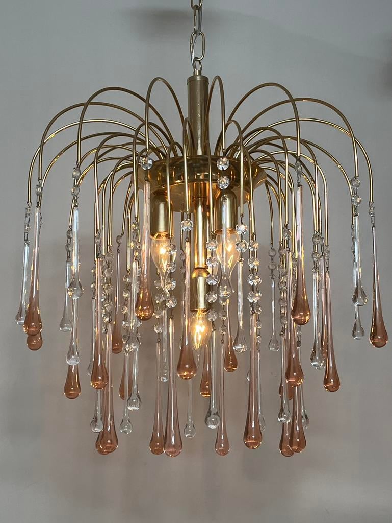 Murano roze teardop kroonluchter xl formaat goud frame, Huis en Inrichting, Lampen | Kroonluchters, Zo goed als nieuw, Ophalen of Verzenden