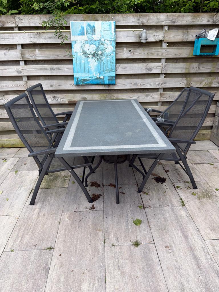 Tuintafel met 4 stoelen - Grijs, Ophalen, Gebruikt, Eettafel, Tuinset