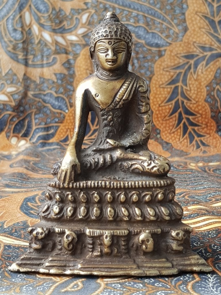 Mooi zwaar antiek Oosters brons beeldje van Boeddha 11,7 cm., Ophalen of Verzenden