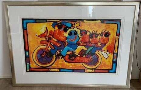Family Bike gelimiteerde zeefdruk van Ad Verstijnen, Ingelijst, Ophalen of Verzenden, Personages en Fantasiefiguren, Zeefdruk