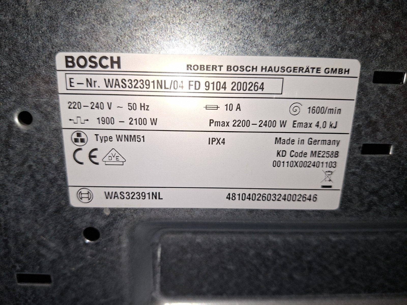 Bosch serie 8 Logixx, Witgoed en Apparatuur, Wasmachines, Ophalen, Minder dan 85 cm, 1600 toeren of meer, Voorlader