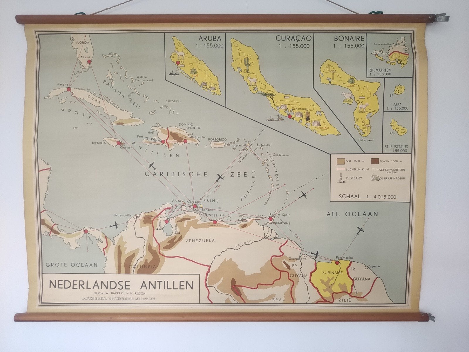 Nederlandse Antillen (oude schoolkaart) 85x115cm, Ophalen, Aardrijkskunde