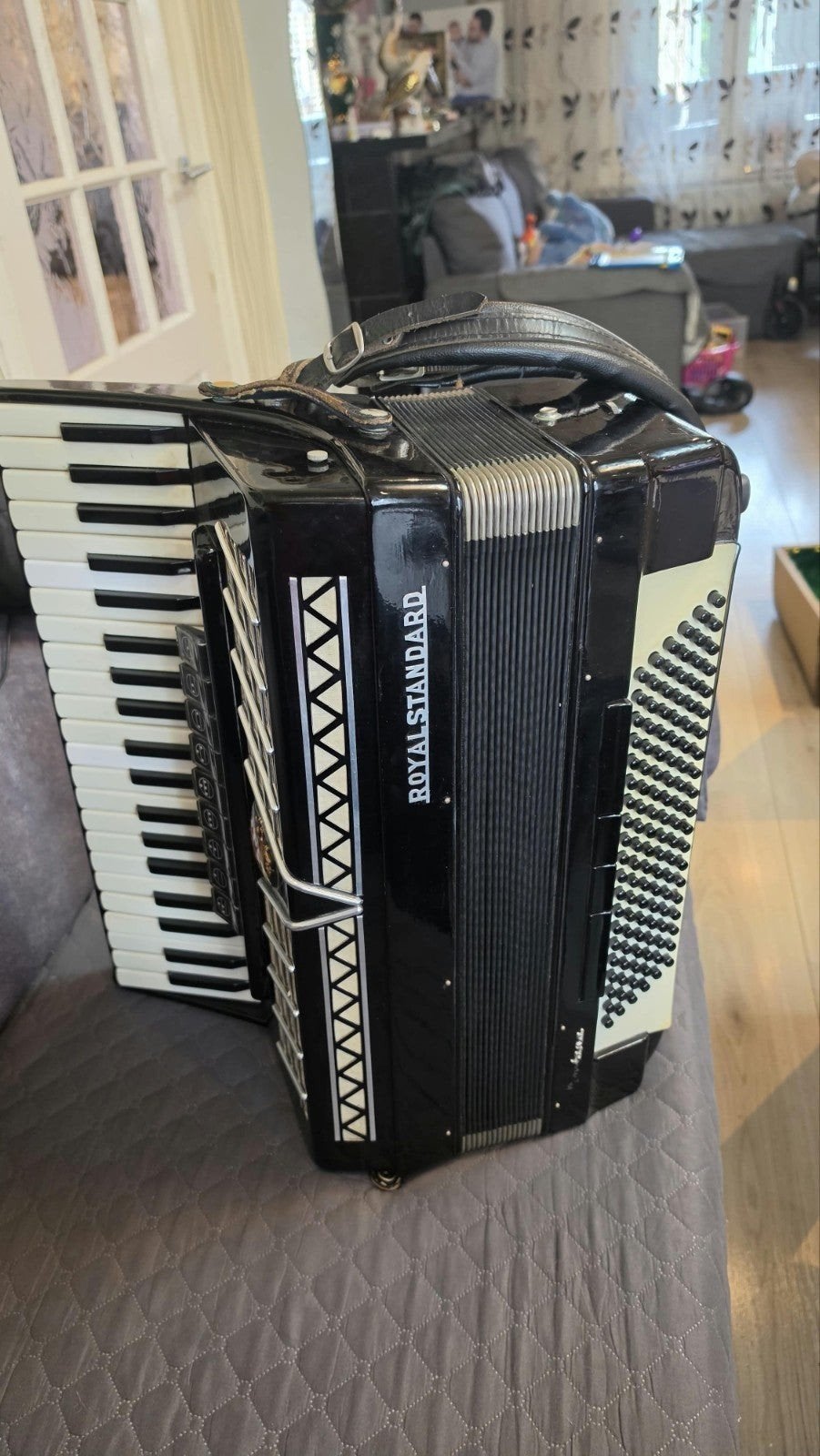 Ruyal Standard Accordeon 120bass 9+4 regist spel goed koffer, Muziek en Instrumenten, Overige merken, Met riemen, Overige formaten