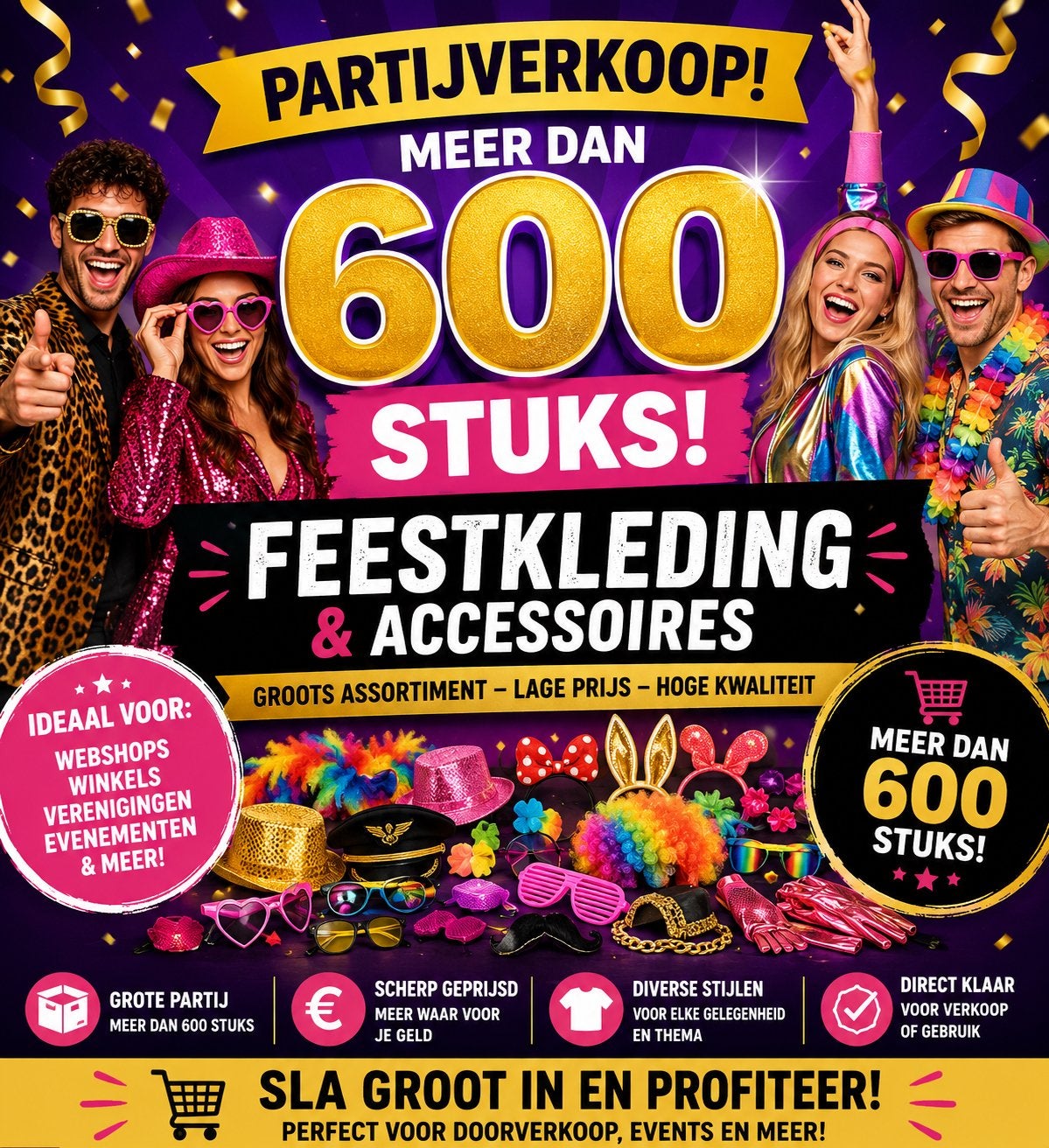 Partijverkoop: Meer dan 600 stuks nieuwe feestkleding!, Ophalen, Nieuw, Carnaval