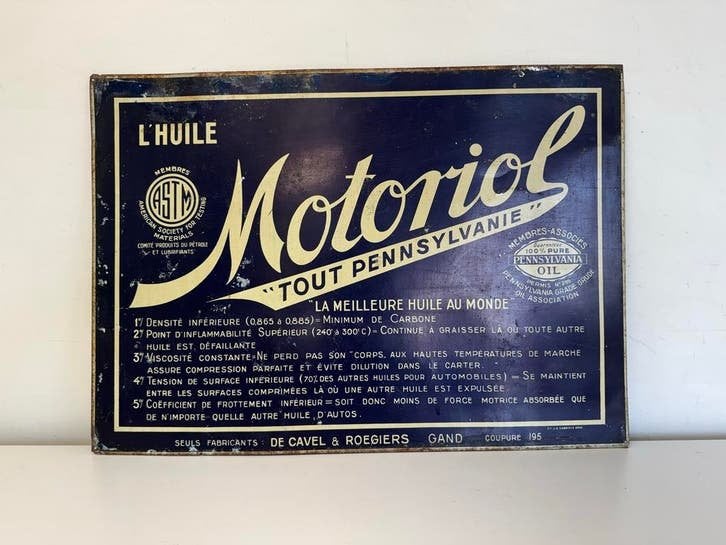 Vintage Motoriol Reclamebord, Verzamelen, Merken en Reclamevoorwerpen, Reclamebord, Gebruikt, ., Ophalen of Verzenden