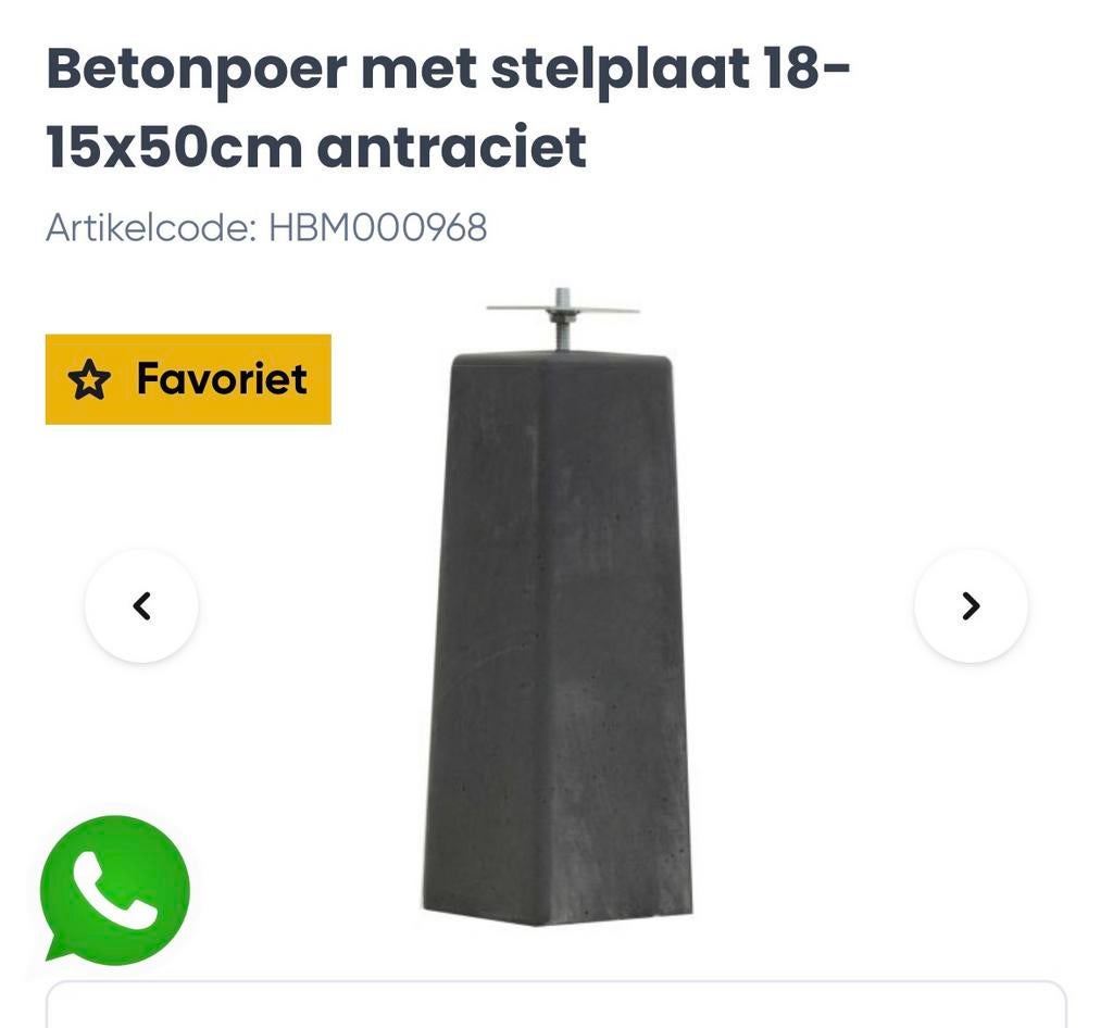 6x Betonpoer met stelplaat 18-15x50 cm antraciet, Tuin en Terras, Overige Tuin en Terras, Ophalen, Zo goed als nieuw