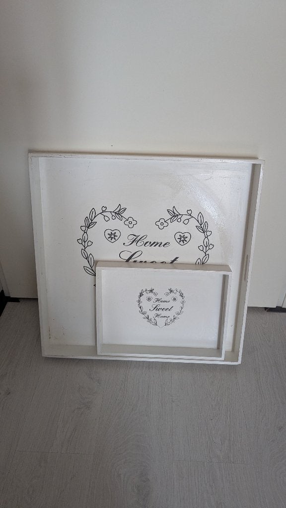 Dienbladenset Home sweet home (3 delig), Ophalen, Gebruikt, Hout, Wit