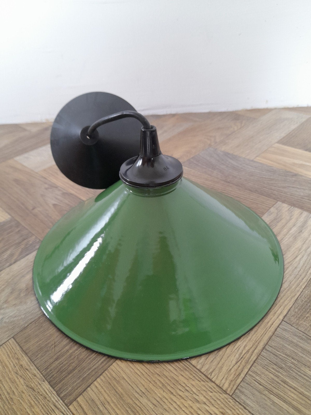 Vintage antieke industriële groene emaille Franse hanglamp, Ophalen
