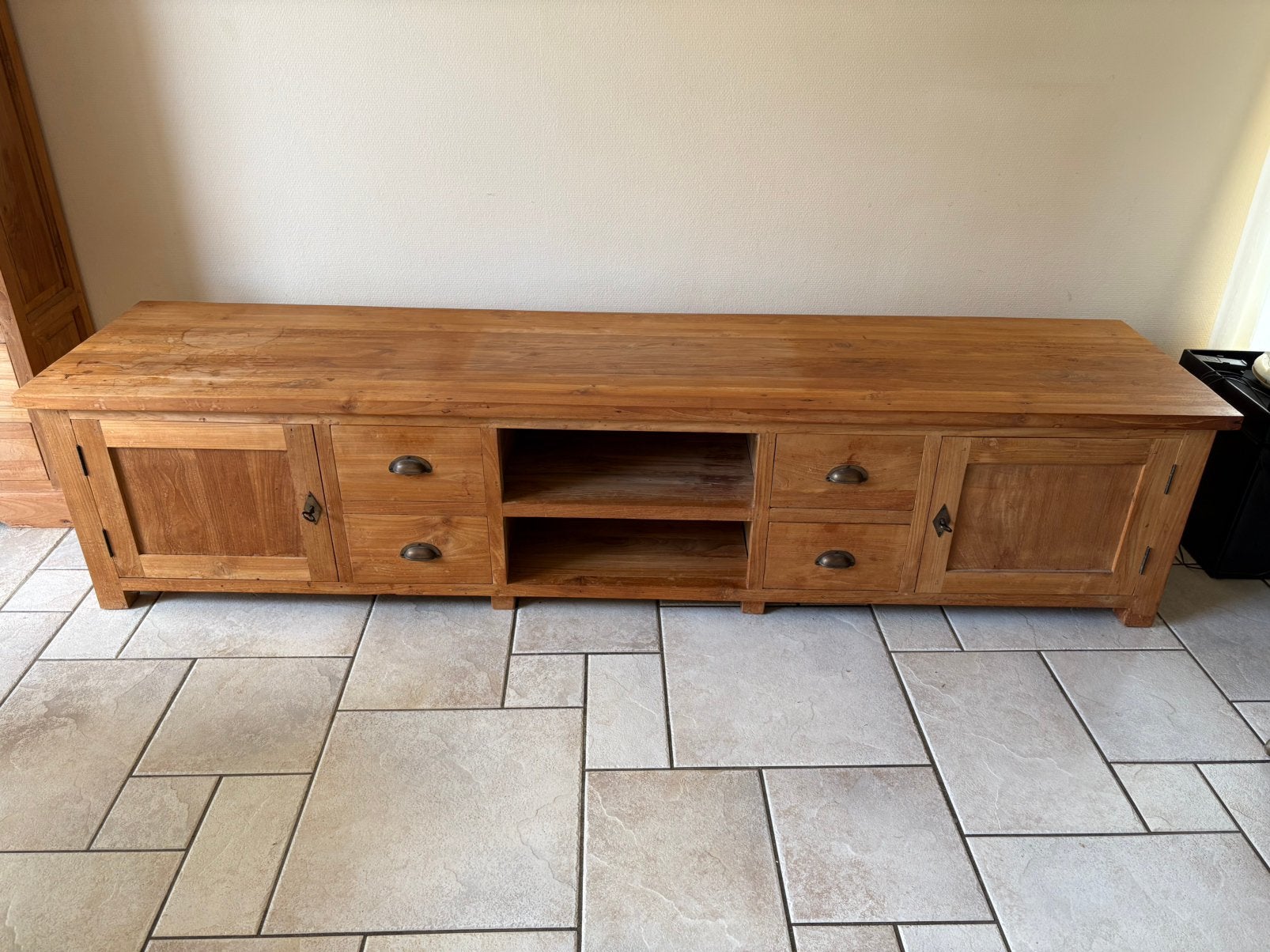 Teak tv meubel, Ophalen, Gebruikt, Teakhout, 200 cm of meer