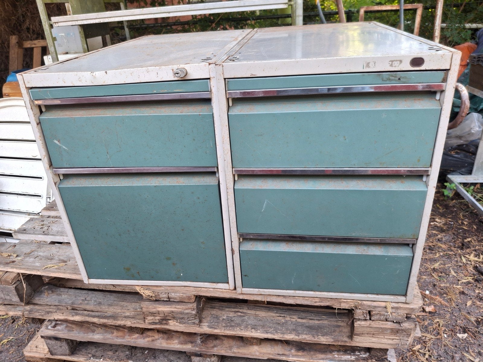 Metalen ladekasten (2 stuks) - Vintage industrieel, Ophalen, Gebruikt, 100 tot 150 cm, 5 laden of meer