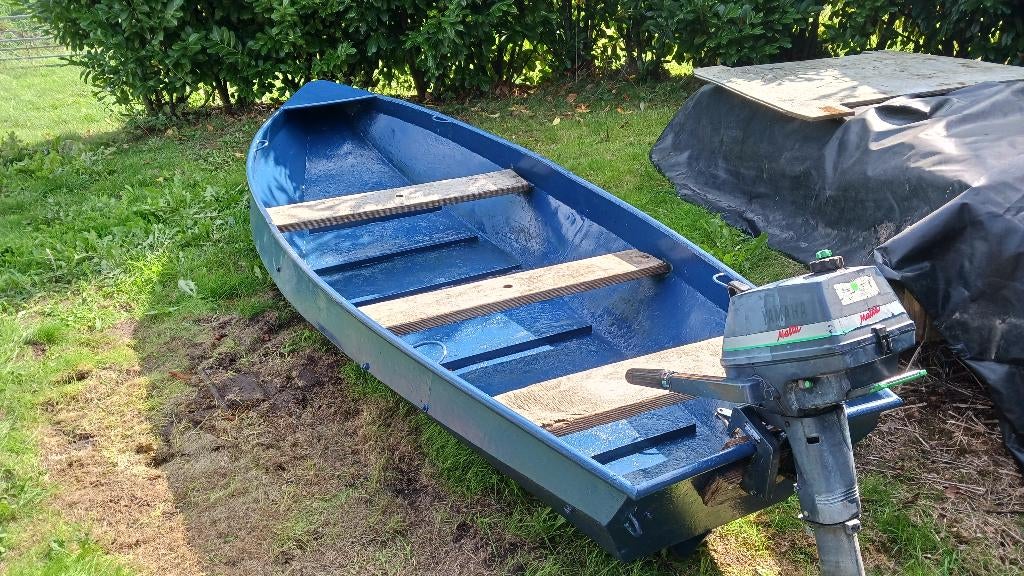 stalen roei boot vlet met betrouwbaar buitenboordmotortje, Ophalen, Gebruikt, Staal, Met motor