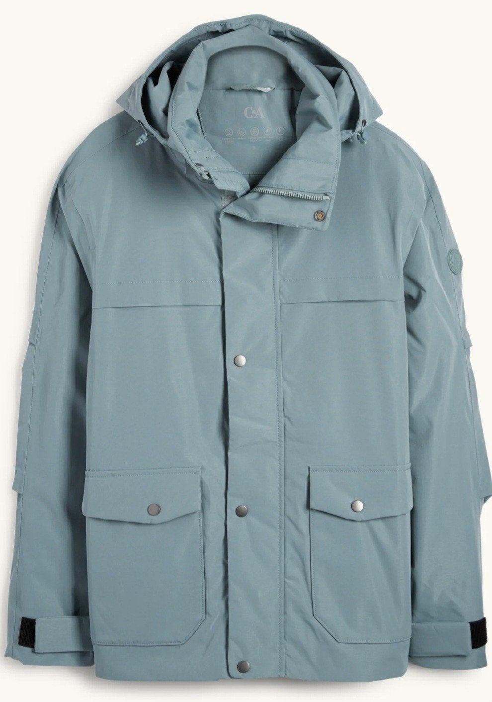 Nieuwe water-, winddichte lichtblauwe jas maat XL, Blauw, Maat 56/58 (XL), Nieuw, C&A