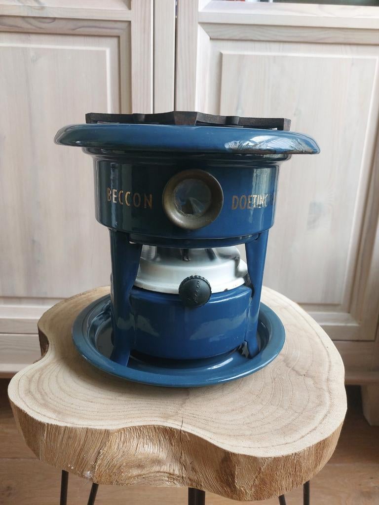 Petroleumstel emaille blauw 1-pits Beccon Doetinchem, Antiek en Kunst, Antiek | Emaille, Ophalen