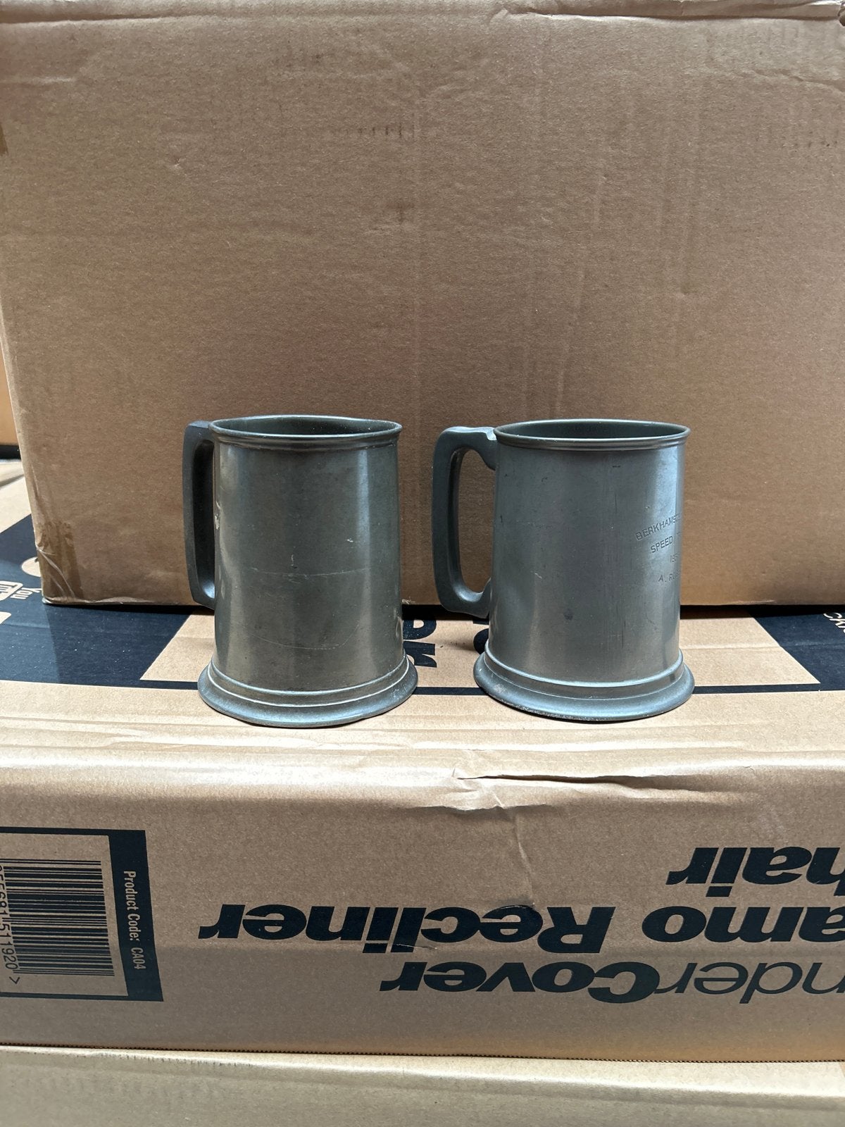 Set van 2 Antieke Engelse Tinnen Mokken, Antiek en Kunst, Antiek | Tin, Ophalen of Verzenden