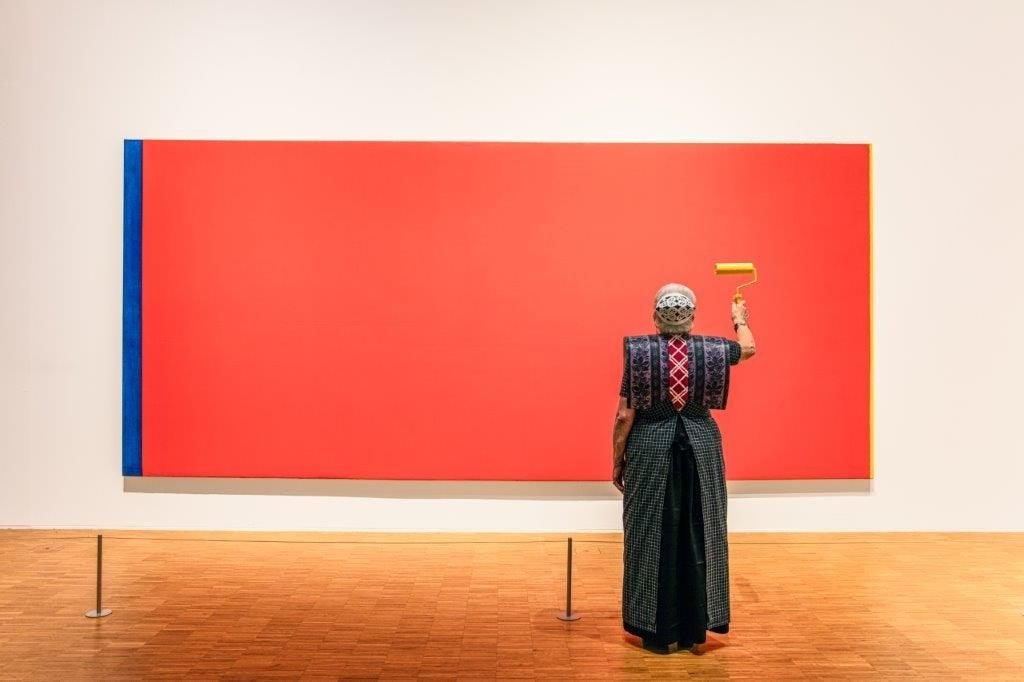 Spakenburgse Diva voor Barnett Newman's Who's Afraid ....., Ophalen, Foto, Fotografie, Origineel