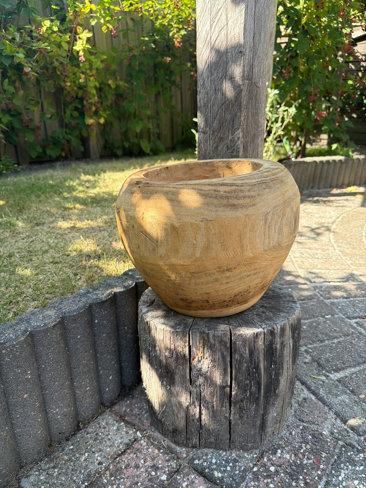 Handgemaakte houten bloempot - Unieke decoratie, 25 tot 40 cm, Overige materialen, Gebruikt, Rond