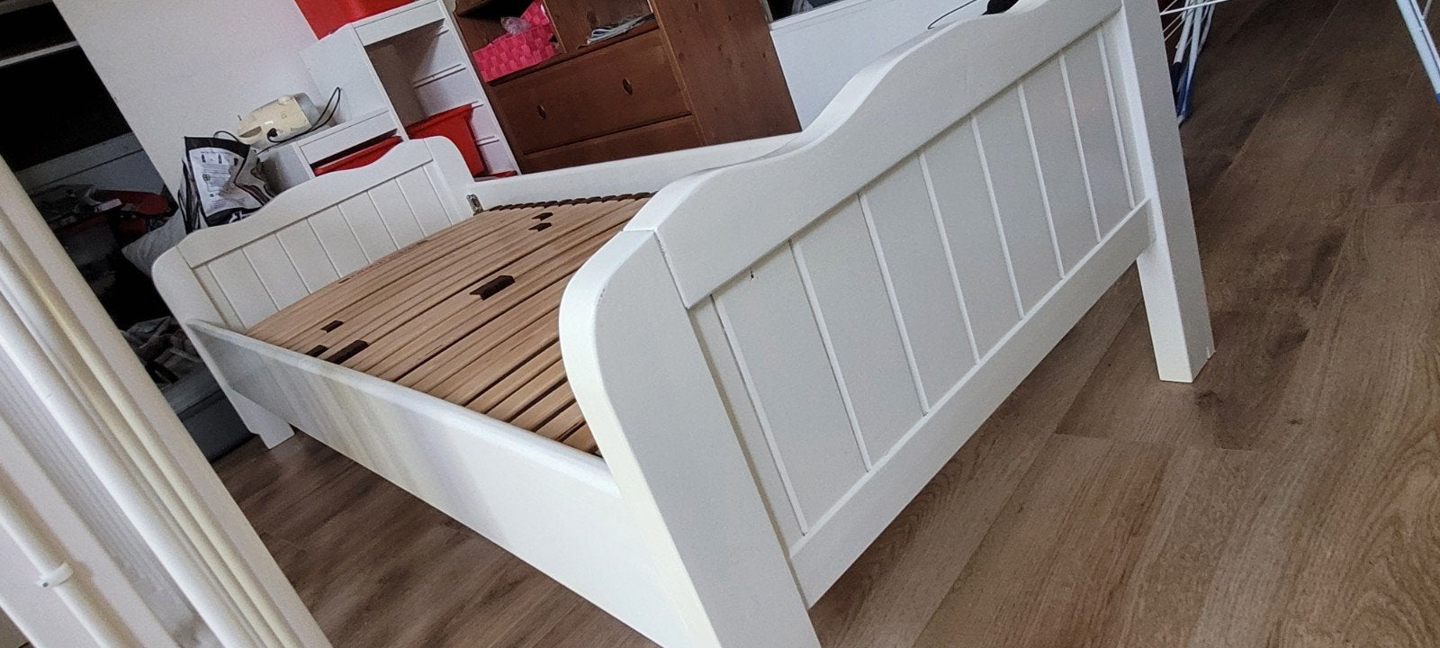 Wit eenpersoonsbed met lattenbodem, Huis en Inrichting, Ophalen, Gebruikt, Eenpersoons, 80 cm