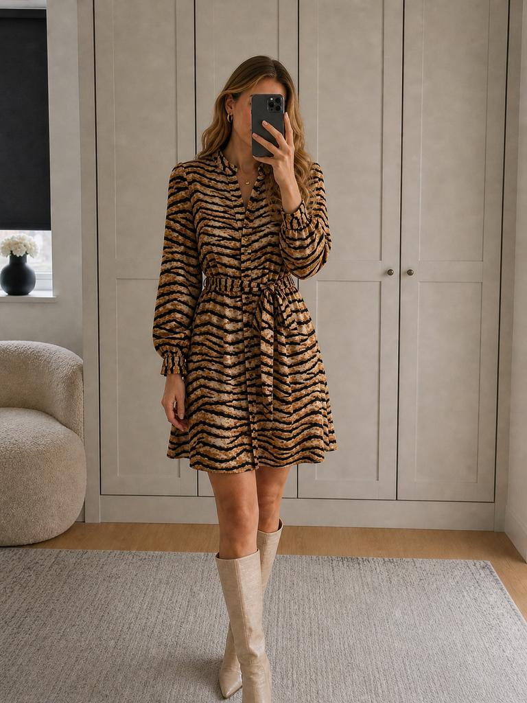 Jurk | Pieces | S | heel goed, Kleding | Dames, Jurken, Maat 38/40 (M), Beige, Ophalen of Verzenden, Zo goed als nieuw